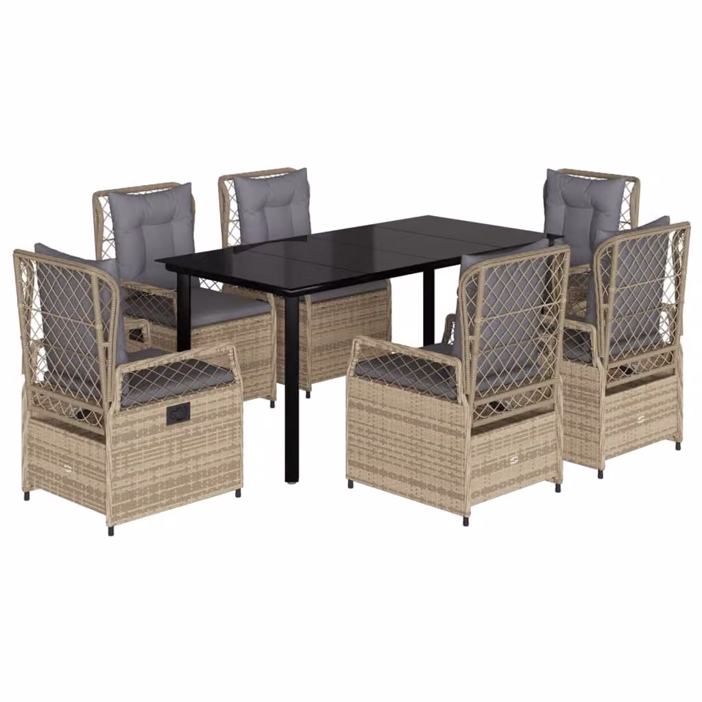 Set da Pranzo da Giardino 7 pz con Cuscini Beige in Polyrattan