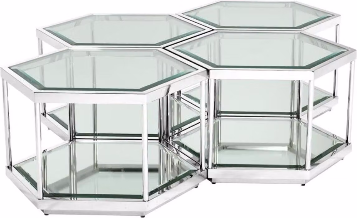 Casa Padrino tavolino / tavolo da salotto set di 4 argento 60 x 52 x h. 36 cm - Mobili Soggiorno