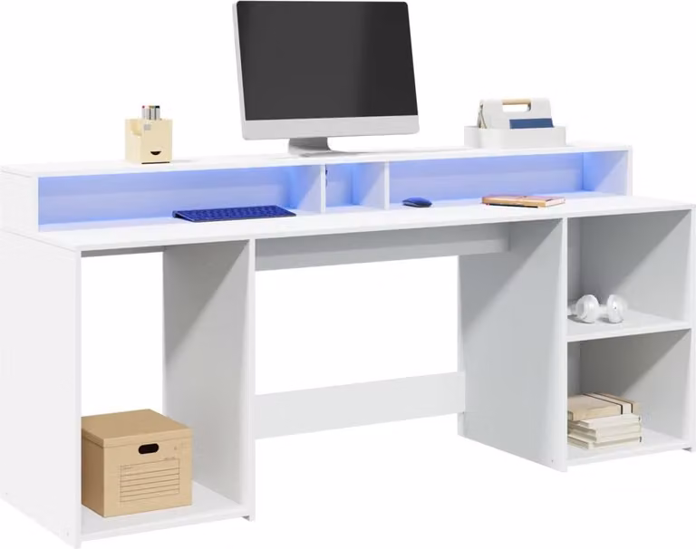 Maison Exclusive - Scrivania con Luci LED Bianca 200x55x91 cm in Truciolato
