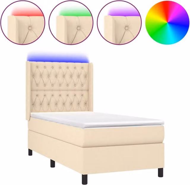 Letto singolo | Letto per adulti | Letto a Molle con Materasso e LED Crema 80x200 cm in Tessuto