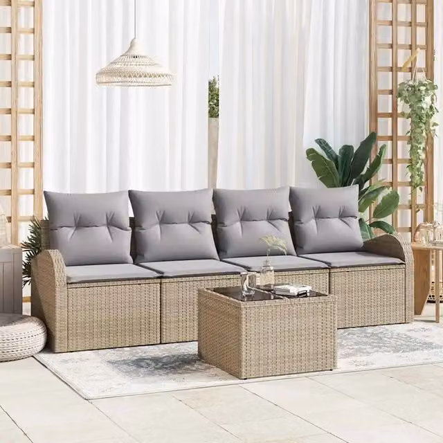 Set Divano da Giardino Beige 55 x 55 x 37 cm polyrattan 3345910