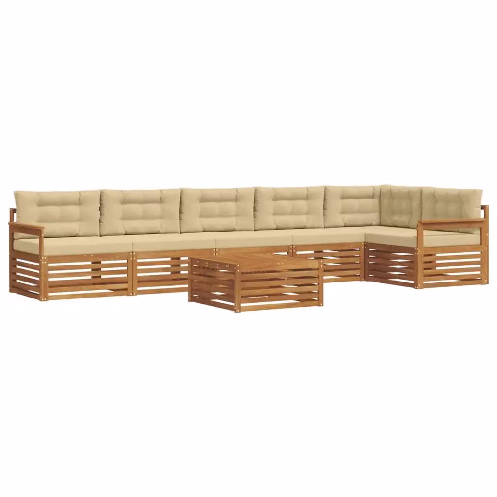 Set di divani da esterno vidaXL a forma di L in legno di acacia con tavolo da caffè, colore marrone e beige – 2