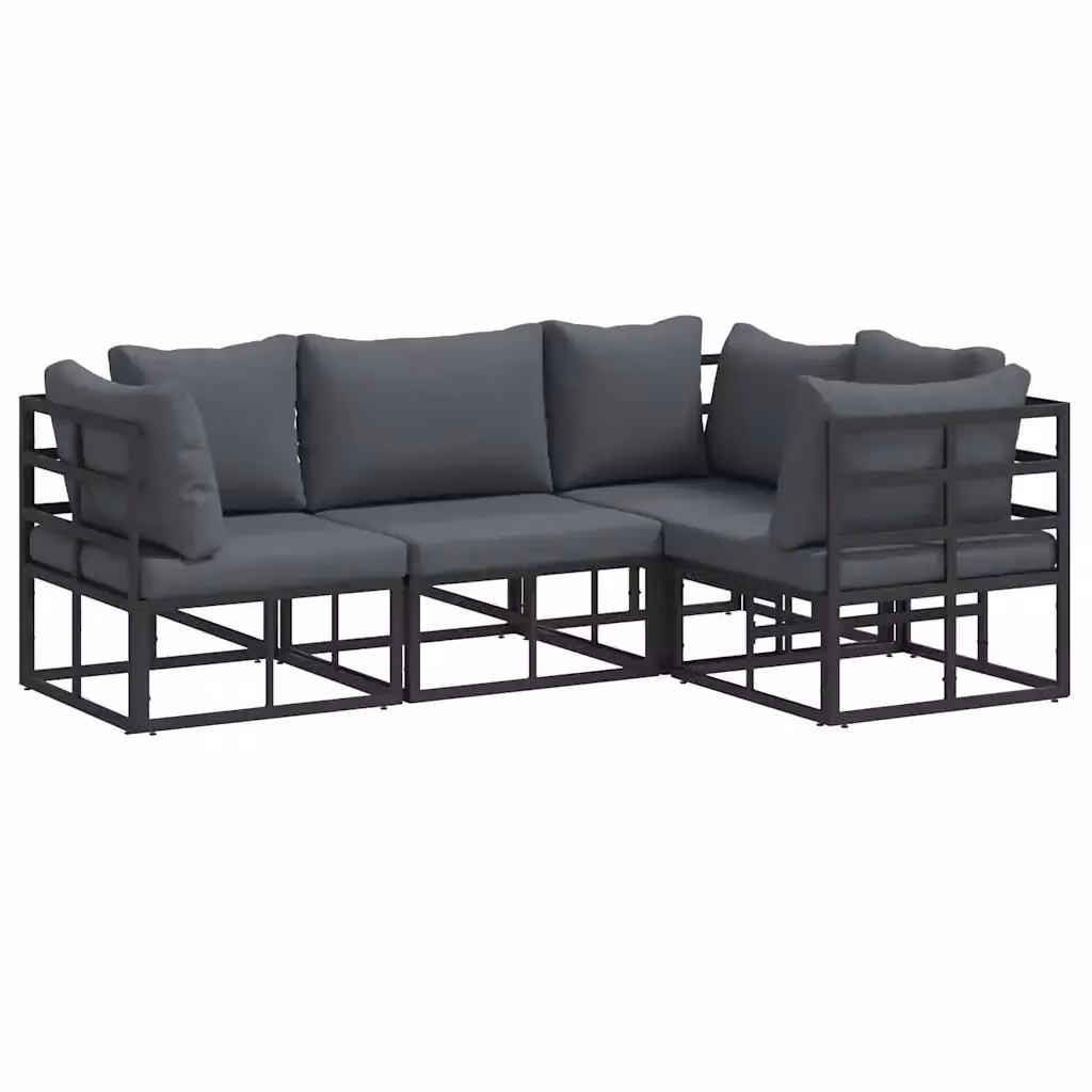 Set Divano da Giardino a L vidaXL 4 Pezzi in Alluminio Antracite con Cuscini e Tavolino – 2