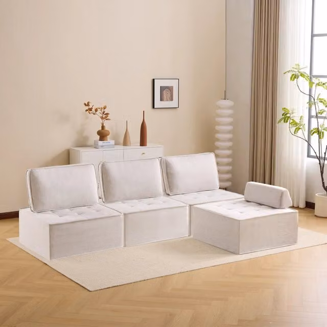 Divano modulare 81x81x80 cm in tessuto beige, senza montaggio, per piccoli spazi –