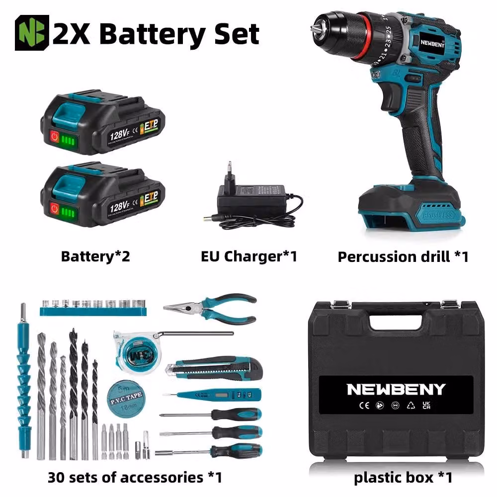 Trapano avvitatore a batteria - 18V, senza fili - Motore brushless, 80 Nm di coppia - 21+3 livelli di coppia - 2 velocità: 1500/3000 giri/min - Set con 2 batterie