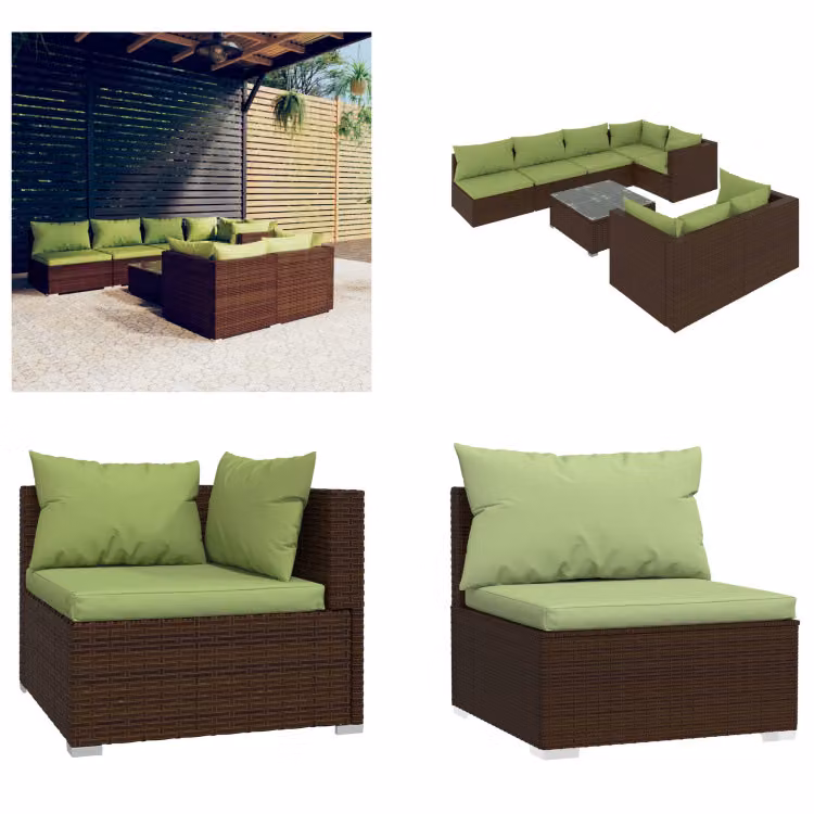 vidaXL set salotto da giardino 8 pezzi con cuscini in rattan marrone - Set salotto da giardino - Set salotto da giardino - Set salotto da terrazza - Set divano da giardino