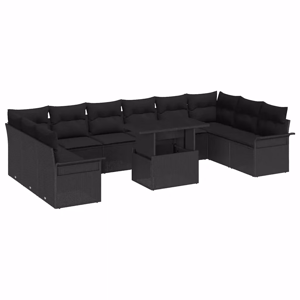 Set da giardino moderno vidaXL composto da 11 pezzi in rattan nero con struttura in acciaio e cuscini inclusi – 2