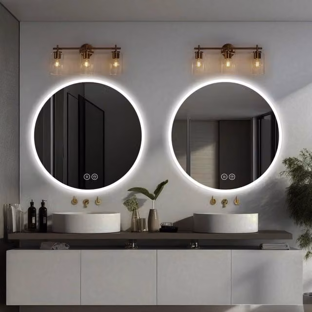 Specchio bagno a LED rotondo 80 cm con illuminazione regolabile e funzione antiappannamento, montaggio a parete