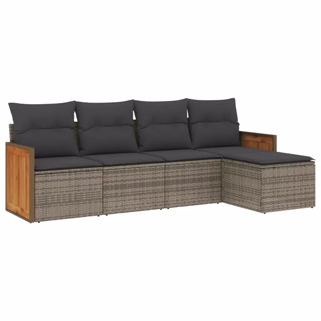 vidaXL Set Divano da Giardino a L 5 pz in Polyrattan Grigio con Cuscini Imbottiti e Coperture Rimovibili – 2