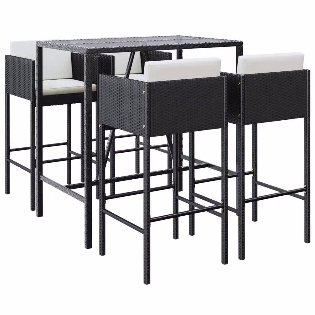 Set Bar da Giardino 5 pz con Cuscini in Polyrattan Nero