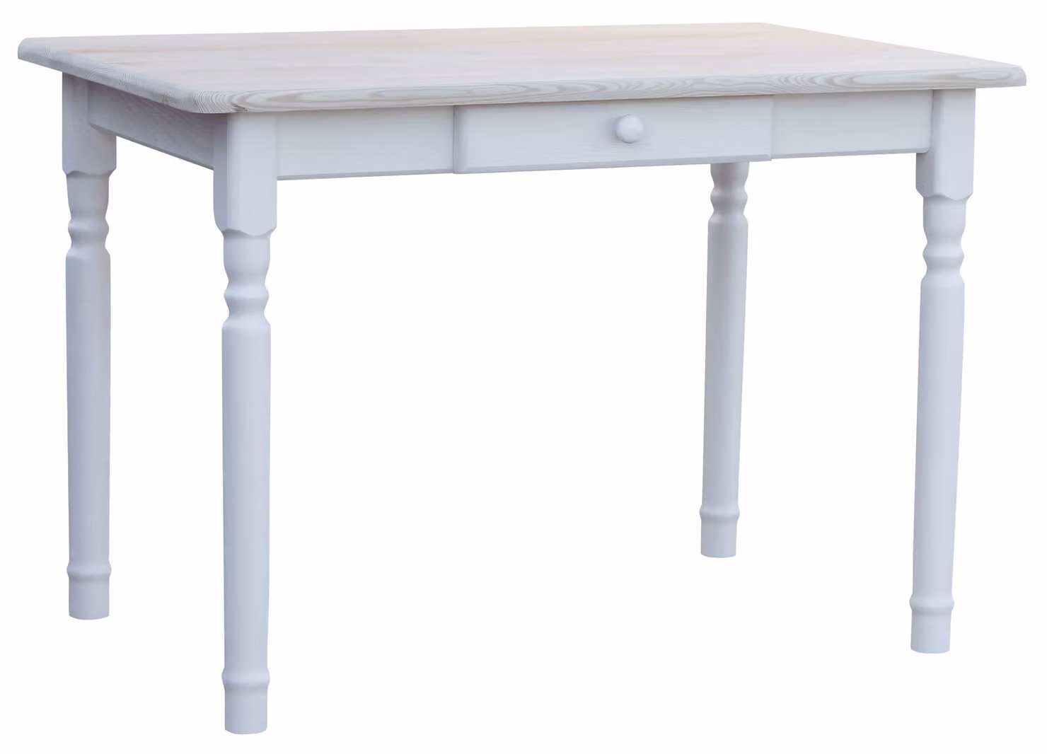 Tavolo bianco II con cassetto in legno di pino massiccio con piano non laccato 130 x 70 cm