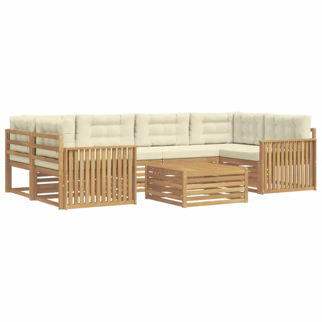 Set di divani da esterno vidaXL in legno di acacia con tavolo da caffè, 7 pezzi, Bianco e Beige – 2