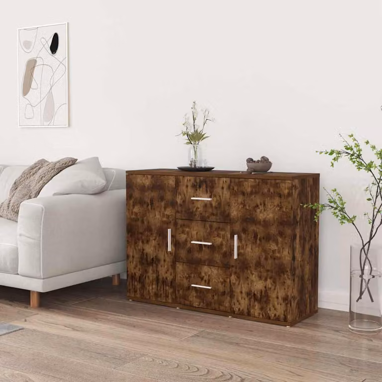 Credenza vidaXL in legno multistrato color rovere fumo, L 91 cm x P 29,5 cm x H 65 cm