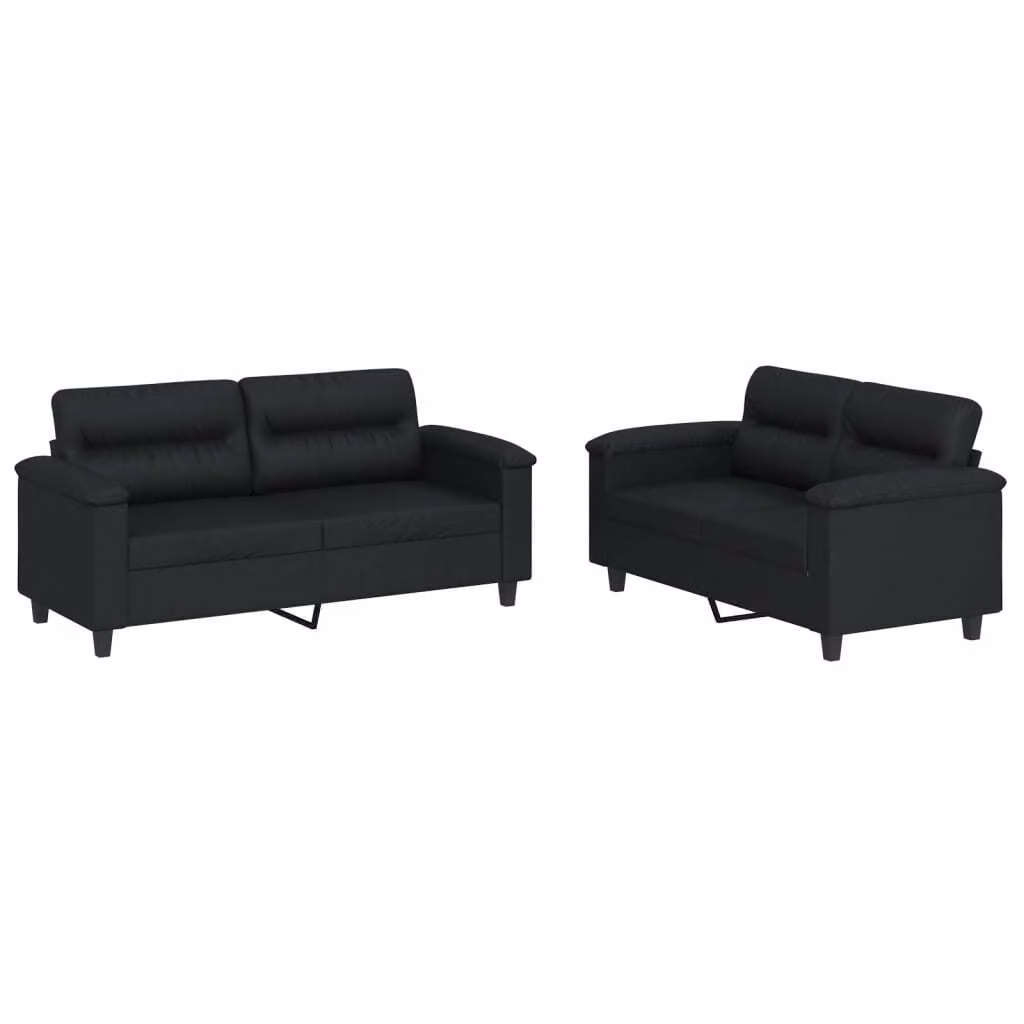 Set di Divani 2 pz con Cuscini Nero in Pelle finta