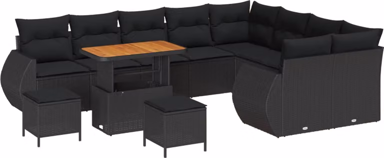 Set Divano da Giardino 12 pcs Nero polyrattan