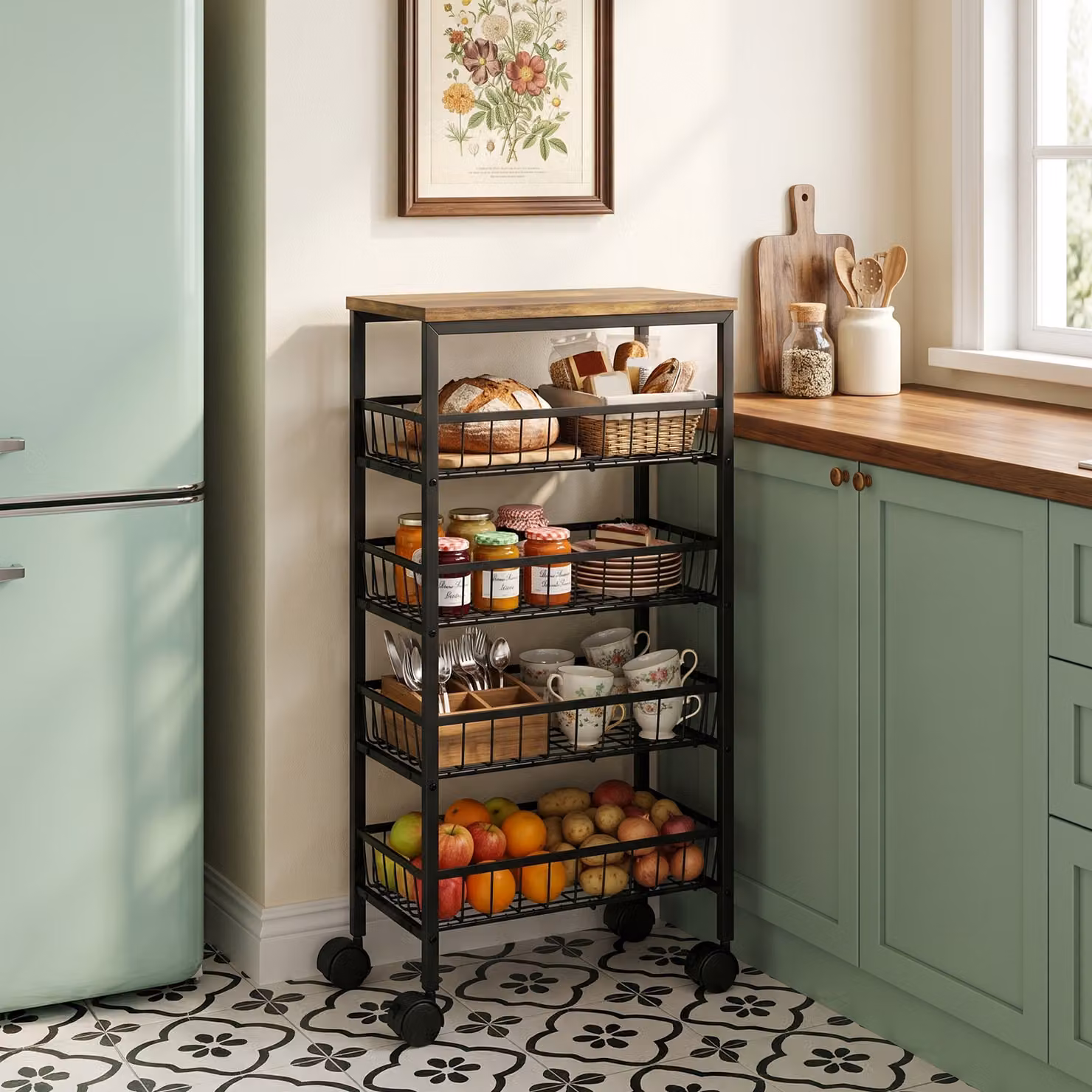 Carrello da servizio HOMCOM a 4 livelli in stile industriale con 4 cestini estraibili e ruote, colore marrone – 2