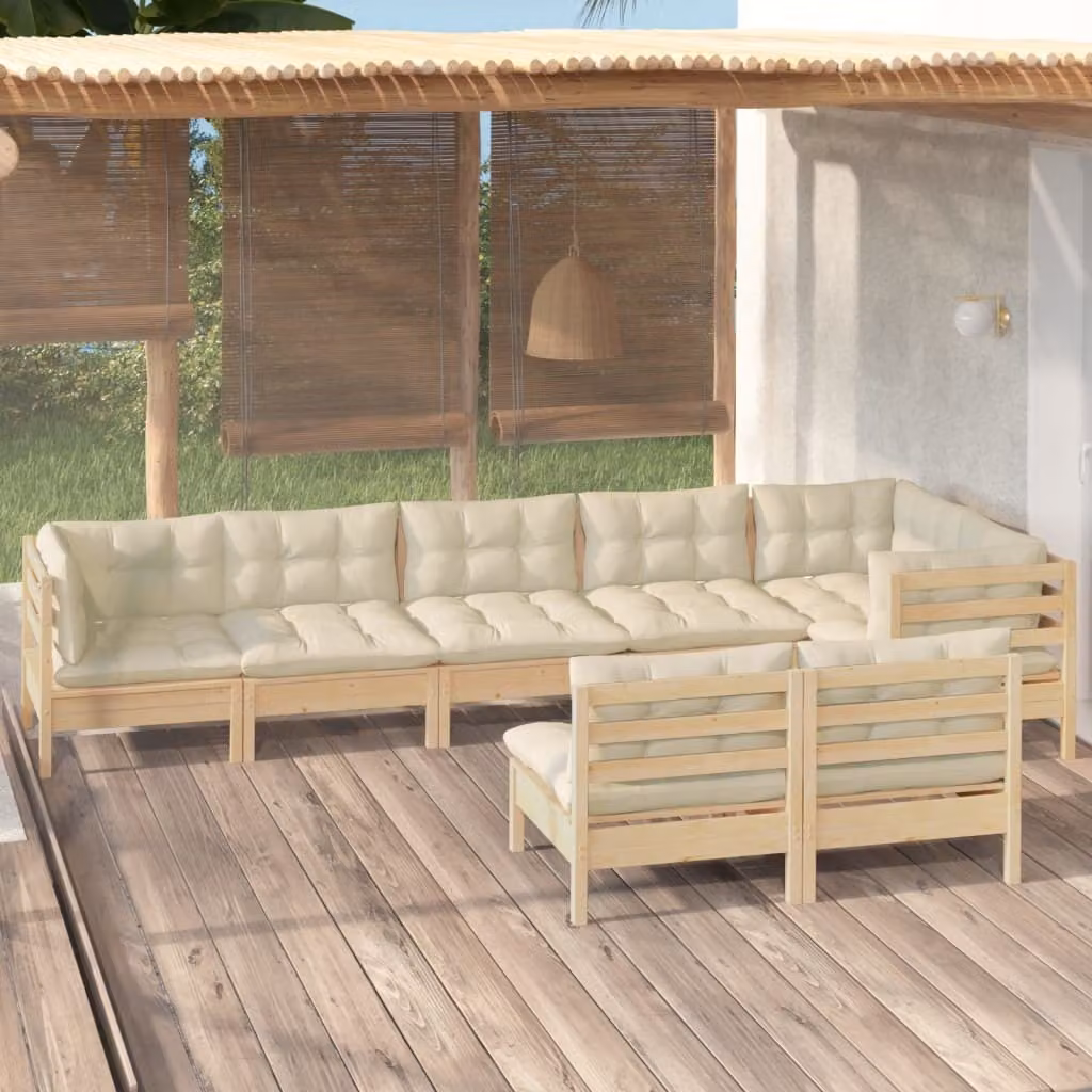 Maison Exclusive - Set Divani da Giardino 8 pz con Cuscini Crema Massello di Pino