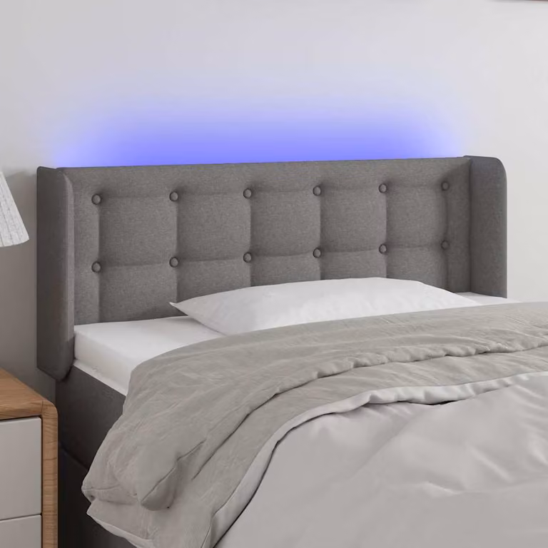 Testiera per letto vidaXL in tessuto grigio con illuminazione LED e porta USB, L 93 cm, P 16 cm, H 78-88 cm
