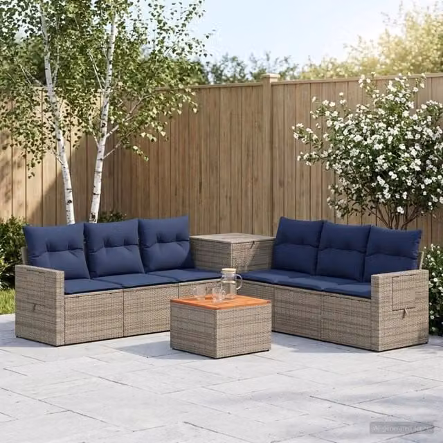 Set di divani 8 pz Grigio e Blu Navy 55 x 55 x 37 cm 3448389