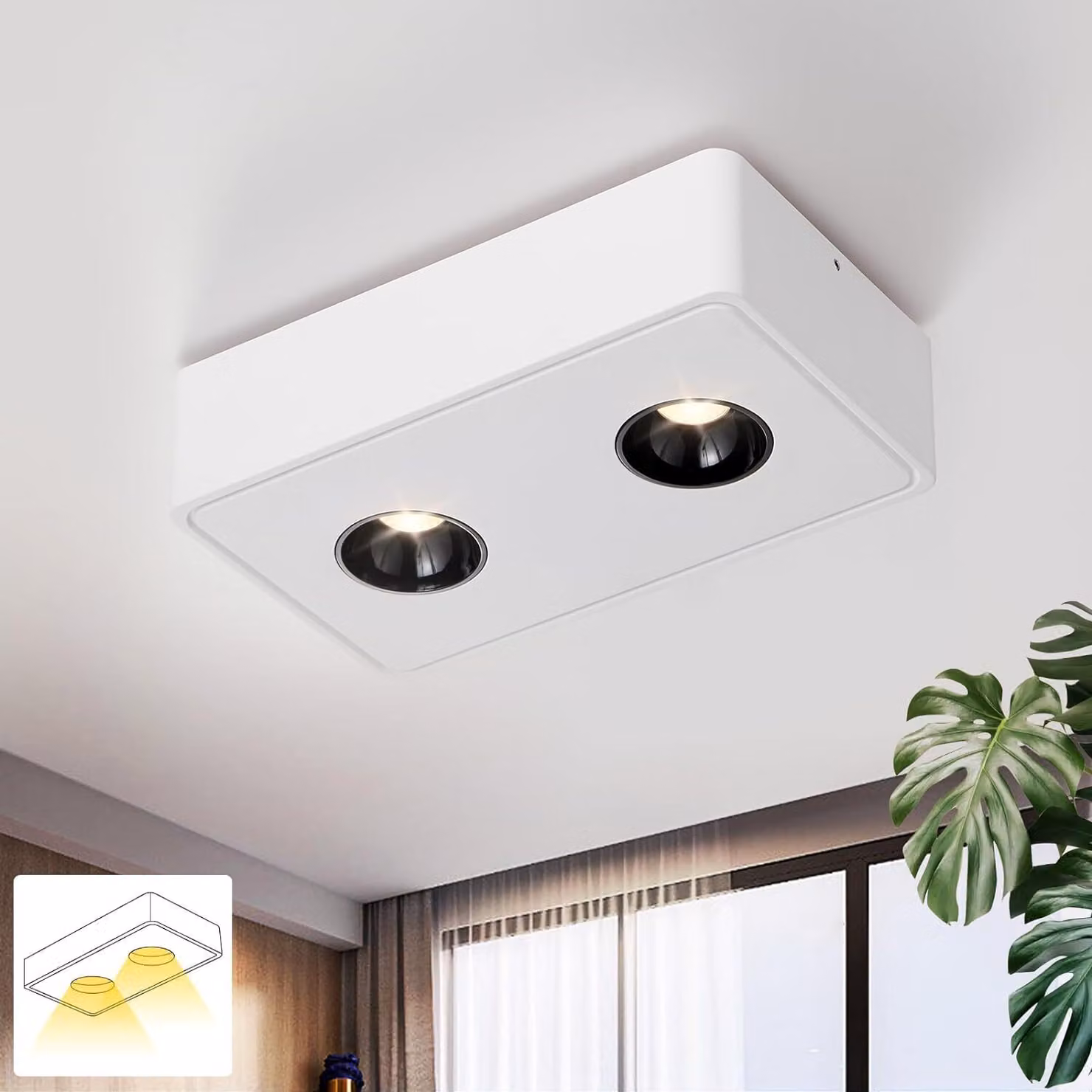 ZMH LED plafoniera bianco faretto da soffitto con 2 fiamme faretto da soffitto bianco caldo faretto angolare 11W per cucina soggiorno sala da pranzo corridoio corridoio