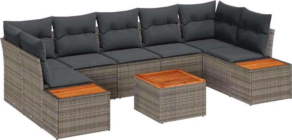 Set Divano da Giardino con cuscino 8 pcs Grigio Poly Rattan