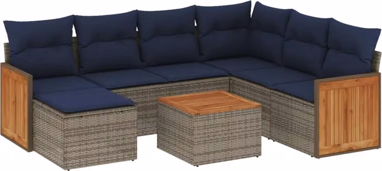 Set Divani da Giardino 8 pz con Cuscini Grigio in Polyrattan