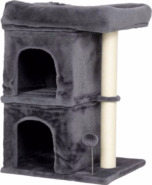 Torre per Gatti PawHut Grigio Scuro con 2 Casette, Lettino e Palo in Sisal per Animali fino a 7 kg – 1