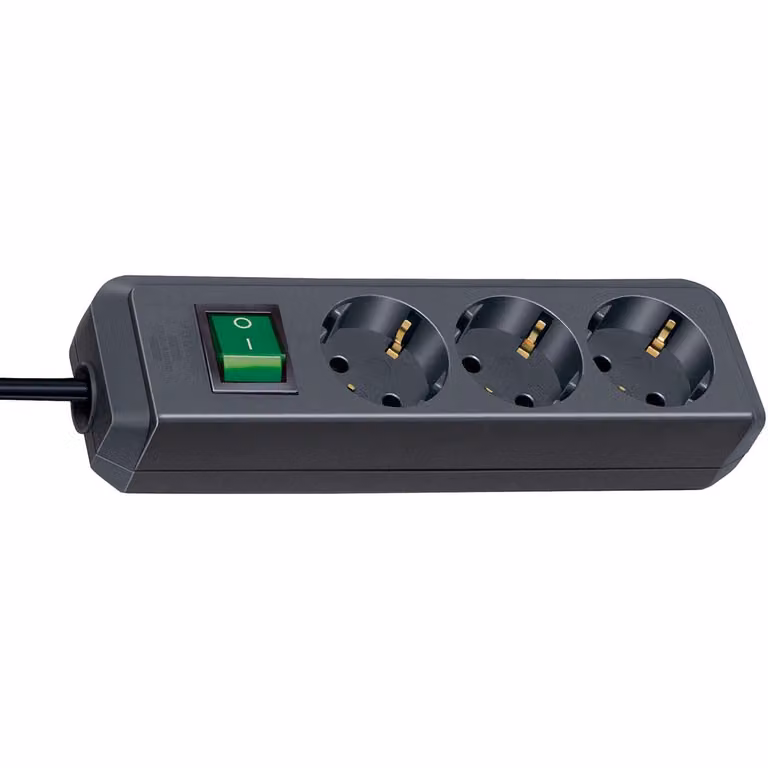 Brennenstuhl Eco-Line: striscia di prese con interruttore a 3 vie nero 1,5 m H05VV-F 3G1,5, 1152300015