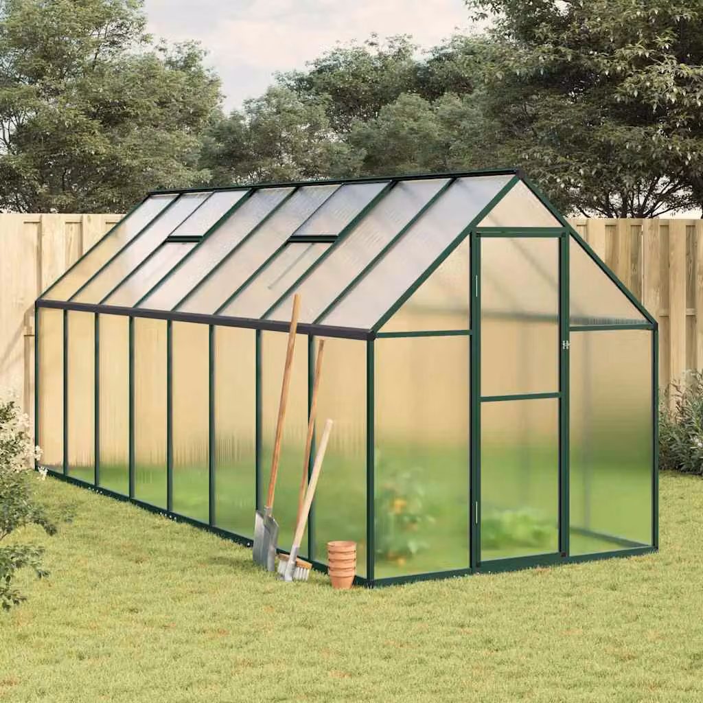 vidaXL Telaio Serra in Alluminio con Base Verde e Copertura in Policarbonato L: 445 cm, P: 169 cm, H: 195 cm – 1