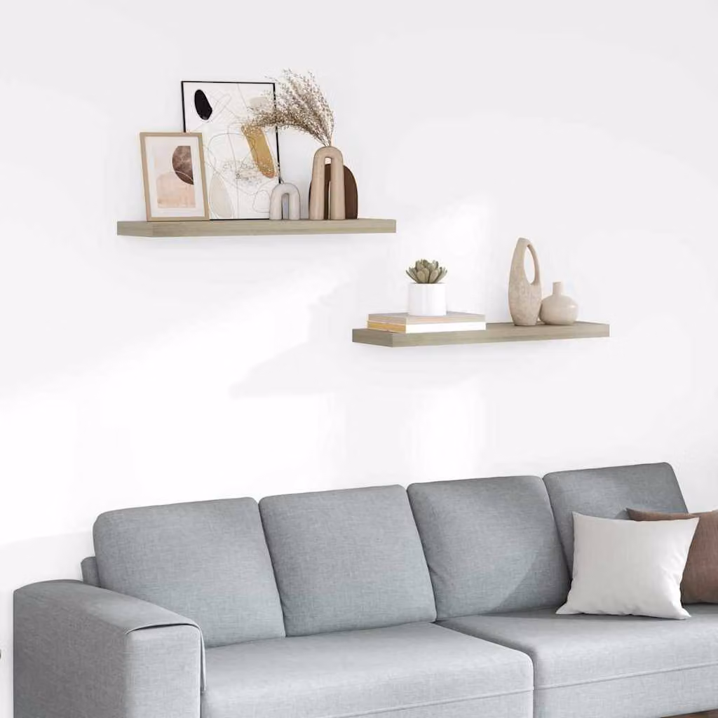 Set di 2 Scaffali a Parete vidaXL in MDF Rovere, L 80 cm x P 23,5 cm x H 3,8 cm