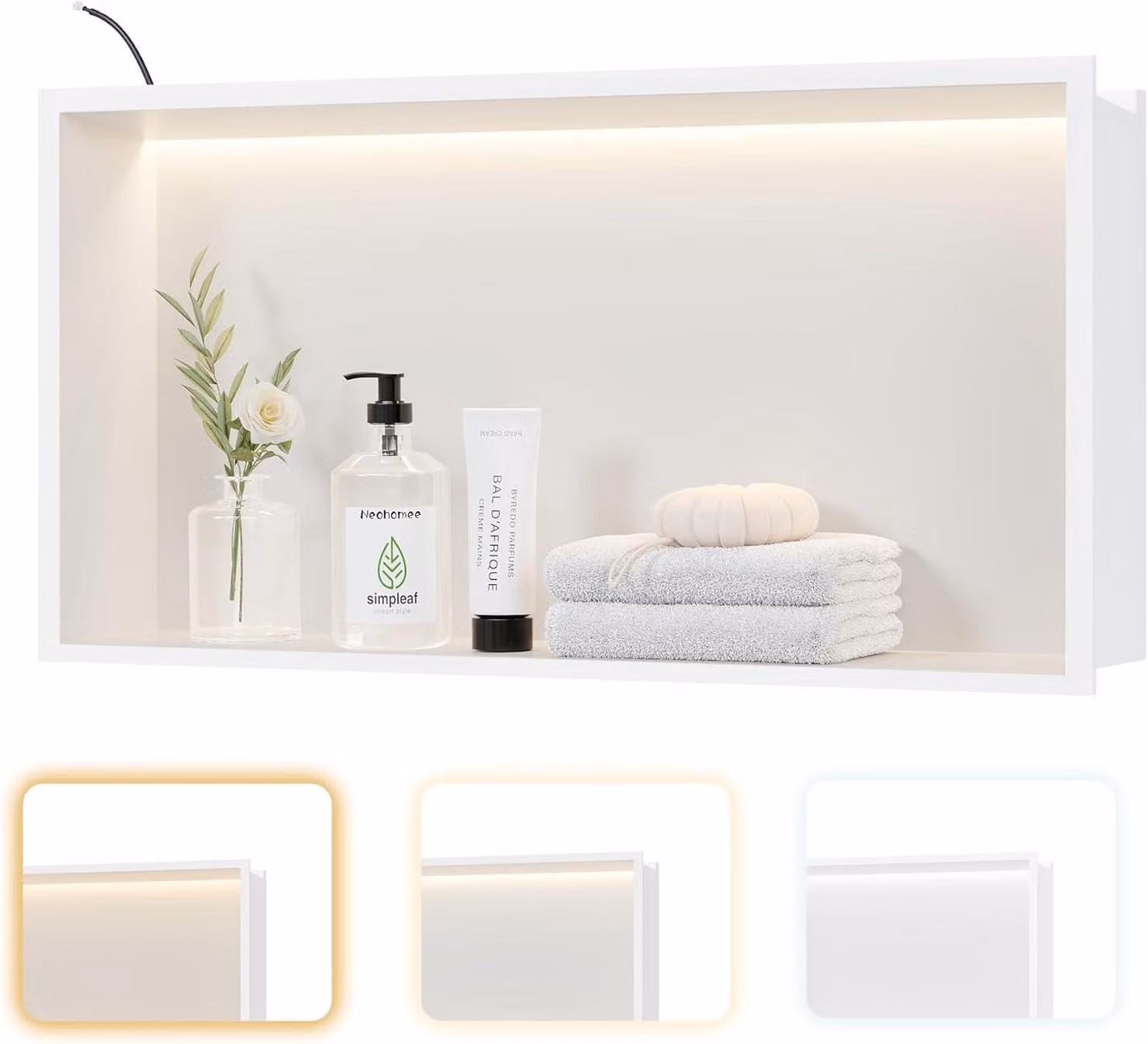 Pannello doccia in acciaio inossidabile con illuminazione a LED, piatto doccia integrato 60x30 cm con 3 colori, ideale per l'arredamento e la decorazione del bagno, colore bianco