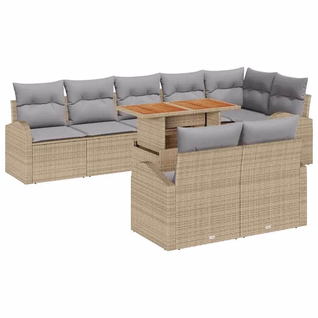 Set Divano da Giardino a L vidaXL in Polyrattan con Cuscini Beige e Grigio – 2
