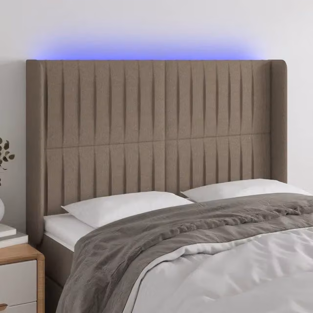 Testiera con LED e porta USB vidaXL in tessuto beige L: 147 cm, P: 16 cm, H: 118-128 cm