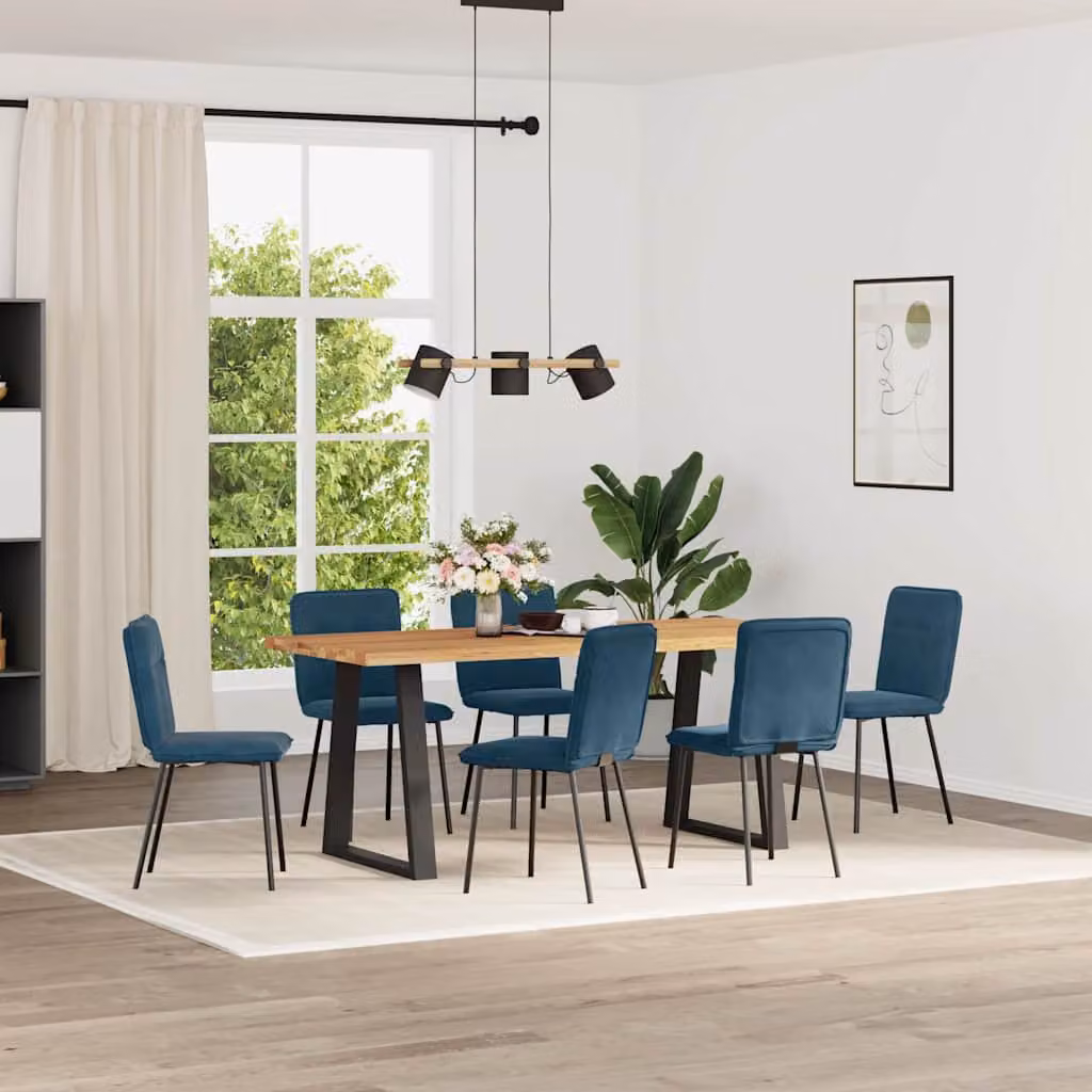 Set di 6 sedie da pranzo vidaXL in velluto blu con struttura in metallo e legno per soggiorno e cucina