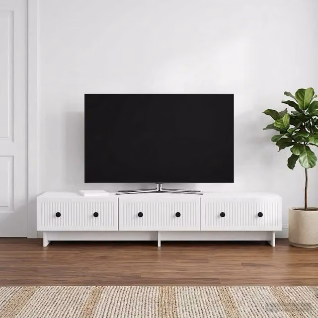 Mobile TV vidaXL Bianco Lucido in Legno e Metallo L: 147 cm, P: 34,5 cm, H: 30 cm – 1