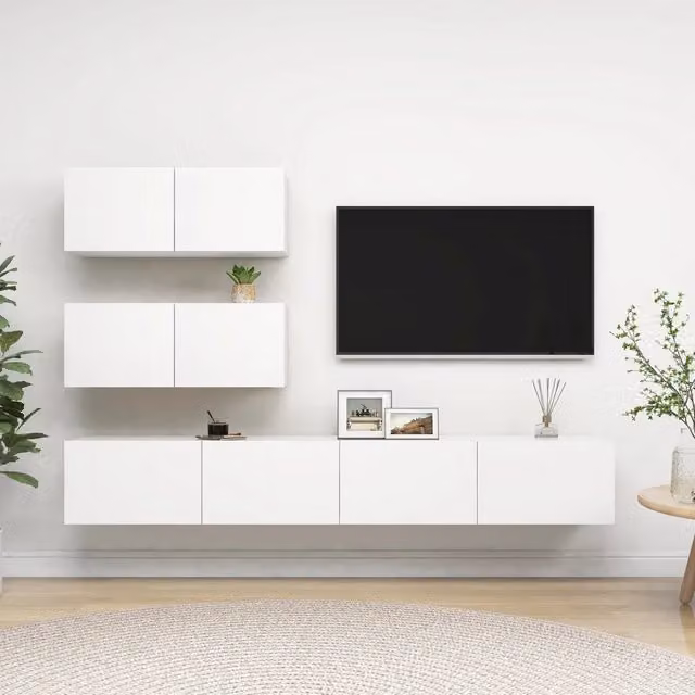 Set Mobili Porta TV 4 pz-Set di 4 Credenza per TV Bianco in Legno Multistrato 689355