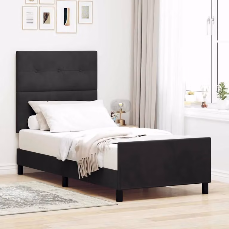 Letto a molle con testiera vidaXL in velluto nero L 90 x P 200 cm