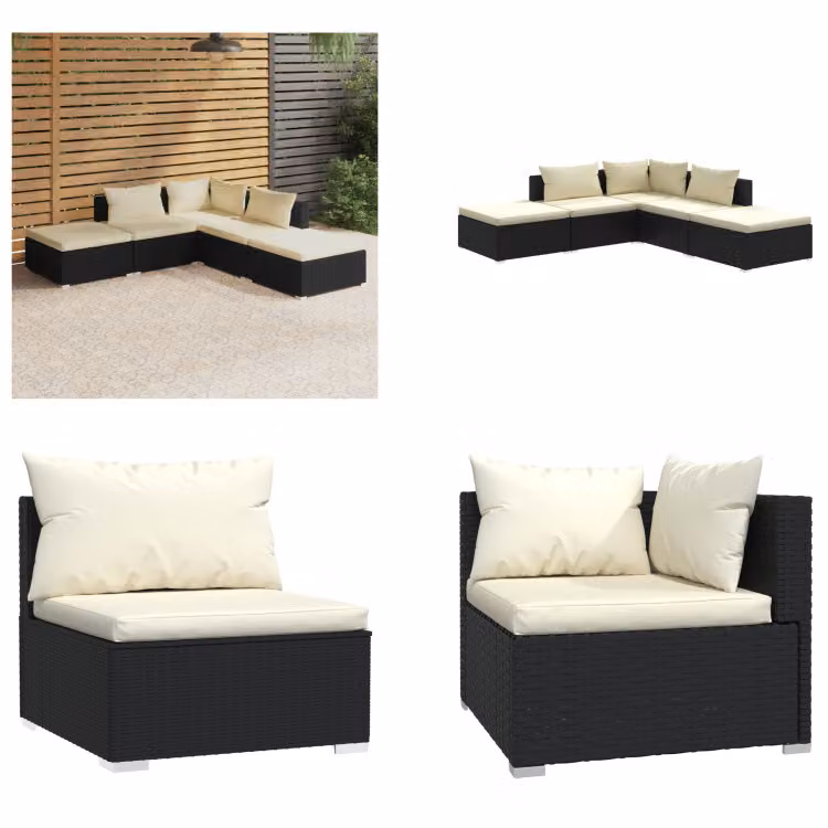 vidaXL set salotto da giardino 5 pezzi con cuscini in poly rattan nero - set salotto da giardino - set salotto da giardino - set salotto da patio - set divano da giardino
