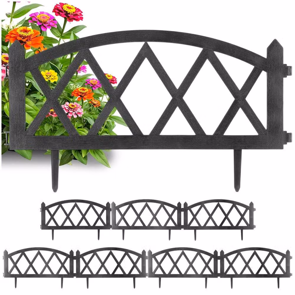 Vilde | Bordura per aiuole - Set da 8 pezzi - 57x25 cm - Resistente agli agenti atmosferici - Plastica - Recinzione da giardino grigia
