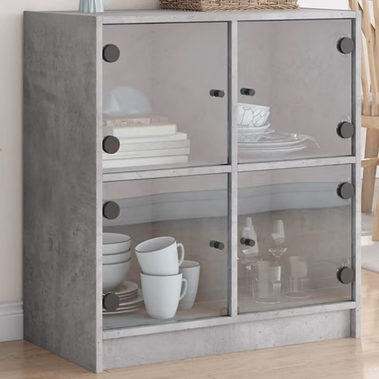 Mobile vidaXL con Ante in Vetro Grigio Cemento L: 68 cm, P: 37 cm, H: 75,5 cm