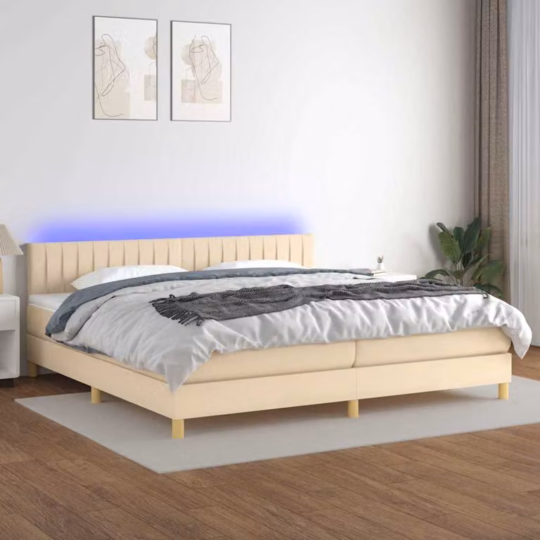 Letto a molle vidaXL con materasso e illuminazione LED, in tessuto bianco o beige, L/P: 200 x 200 cm