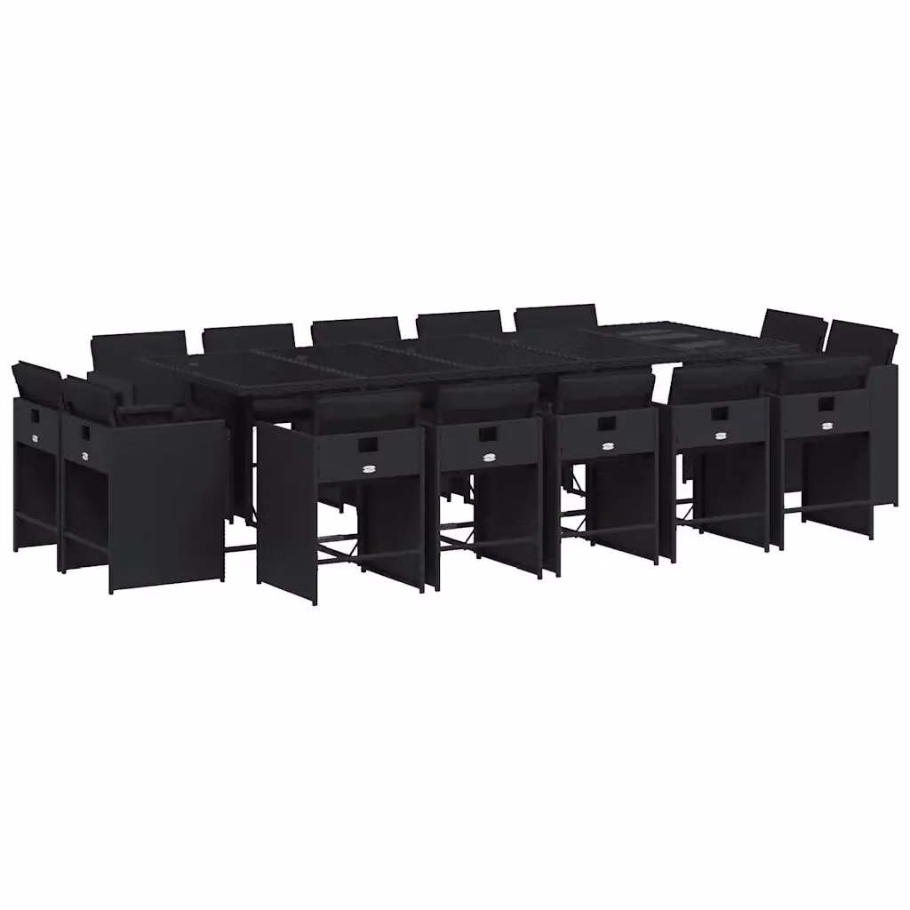 vidaXL Set da Pranzo da Giardino 15 pz in Polyrattan Nero con Cuscini e Tavolo in Vetro – 2