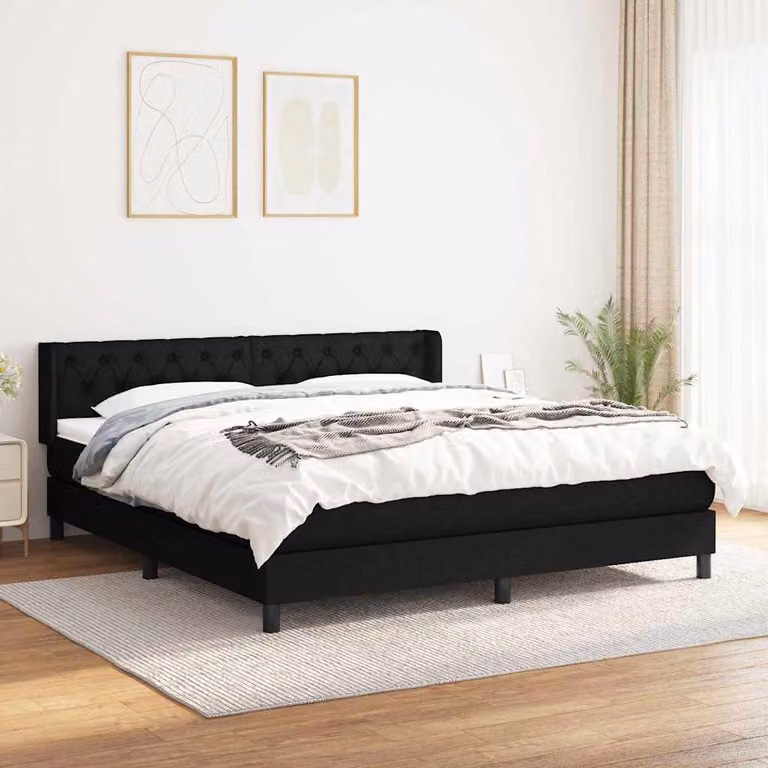 vidaXL Giroletto a Molle con Materasso Nero in Tessuto L/P: 160 x 200 cm