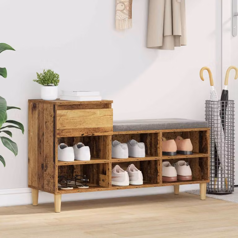 Scarpiera mobile vidaXL in legno ingegnerizzato marrone stile rustico L: 102 cm, P: 36 cm, H: 60 cm