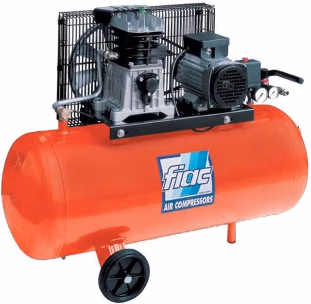 Compressore d'aria Fiac AB50/268M arancione con motore da 1,5kW, serbatoio da 50L e trasmissione a cinghia, pressione 10 bar