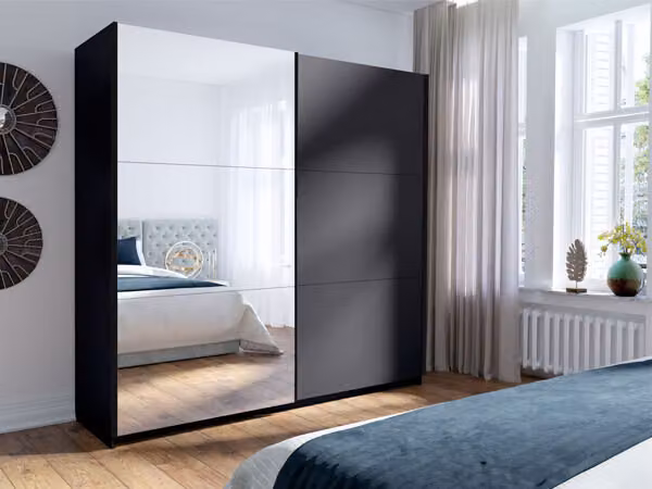Armadio ad ante scorrevoli Arsala 11 Armadio 200x62x207cm a 2 ante grigio grafite a specchio