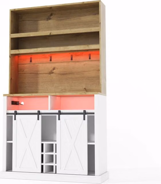 Mobile cucina alto 191 cm con LED, prese elettriche, ganci e vetrina in MDF per cucina e sala da pranzo