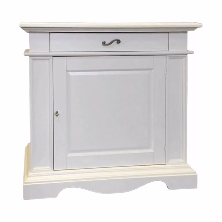 Madia classica in legno di pioppo bianco con 1 porta e 1 cassetto Mobili 2G L/P/H: 117 x 55 x 115 cm