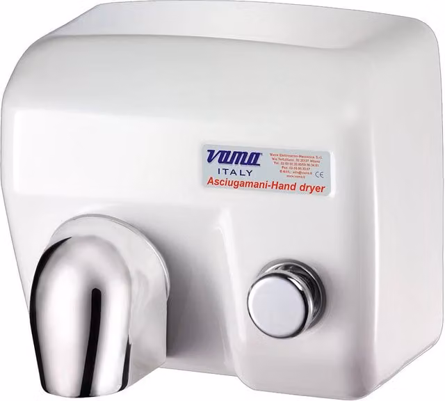 Asciugamani Elettrico Antivandalo con Pulsante 2400W Vama Ariel BP Acciaio Bianco