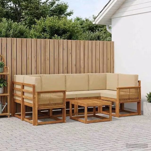 Set di divani da esterno 7 pz Naturale e Beige Poliestere 3385039